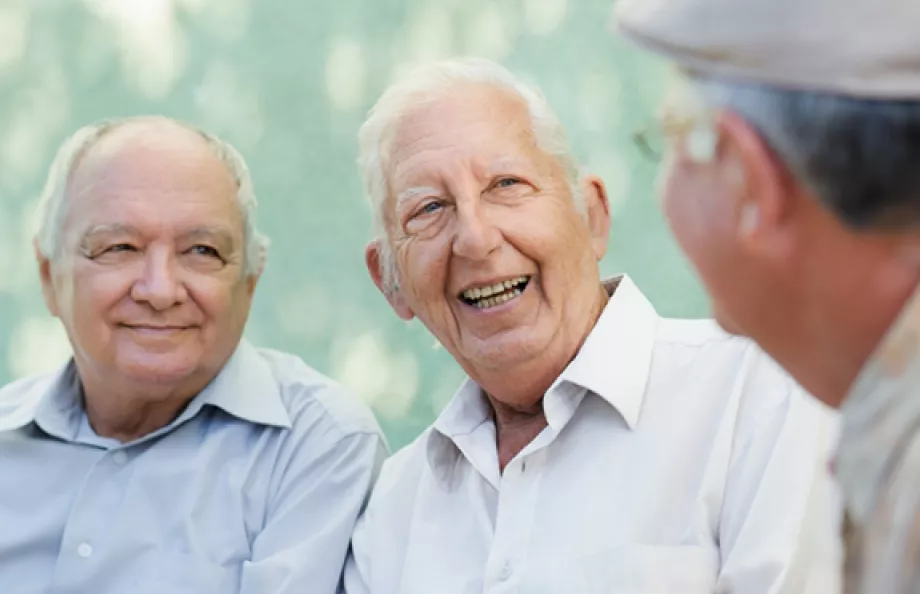 Three senior men talking
